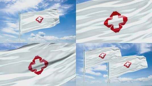 4K红十字旗帜飘扬 红十字会logo高清在线视频素材下载