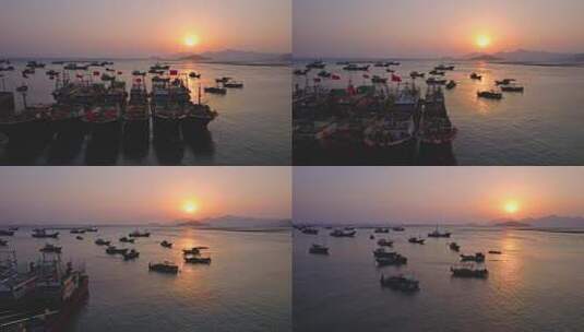 【原创】落日黄昏 大海 东壁村 渔船高清在线视频素材下载
