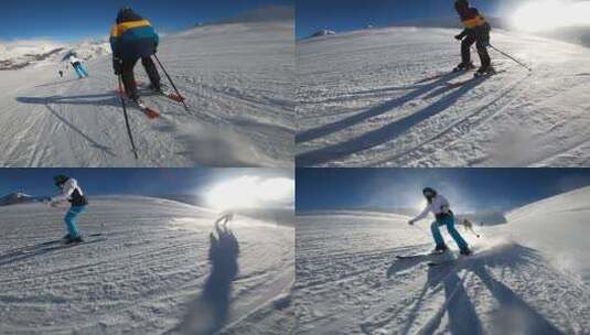 滑雪者以慢动作加速下坡高清在线视频素材下载