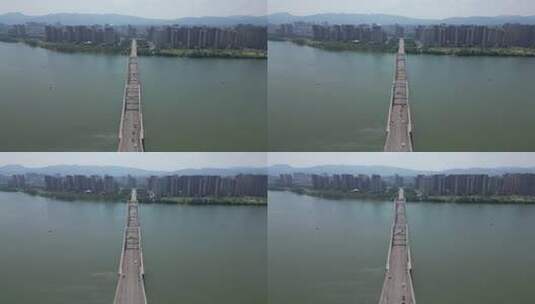航拍江西吉安大桥赣江高清在线视频素材下载