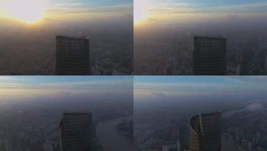 航拍上海中心大厦与上海天际线高清在线视频素材下载