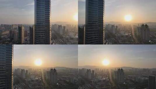 连云港苏宁广场清晨航拍高清在线视频素材下载