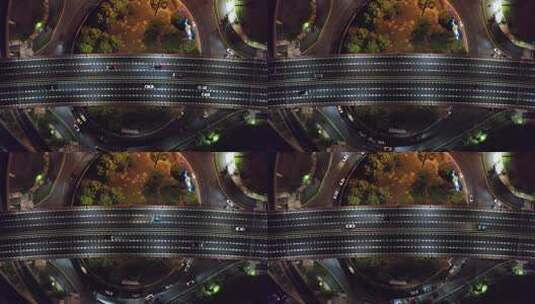 立交桥公路车流交通夜景航拍高清在线视频素材下载