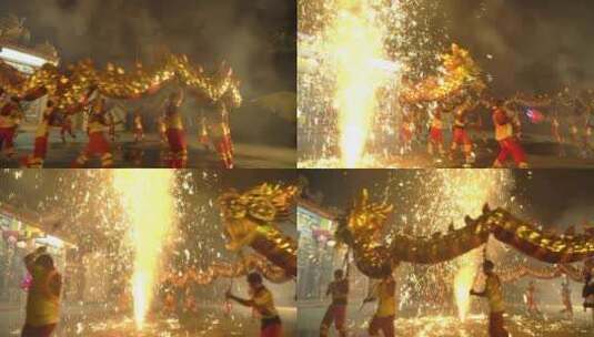 节日庆典舞龙表演火光火焰传统习俗2！高清在线视频素材下载