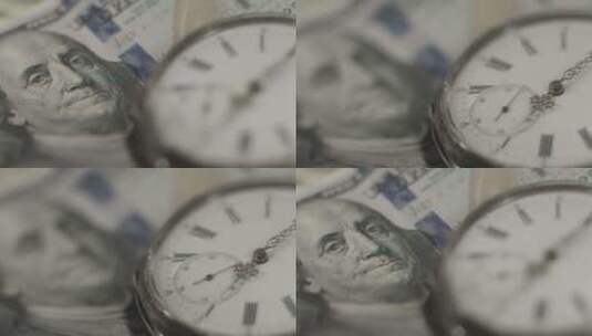 美元货币上的时钟高清在线视频素材下载
