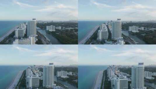 航拍沿海城市的海边建筑高清在线视频素材下载