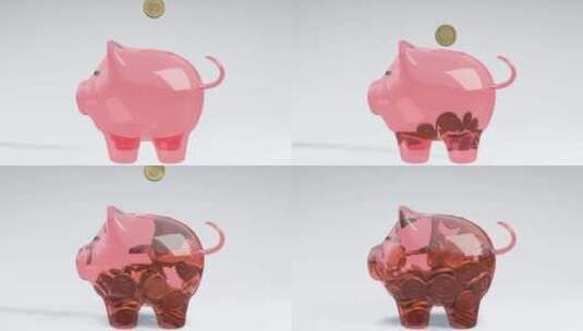 硬币掉进粉红色玻璃存钱罐——财富、节俭和有效投资的象征高清在线视频素材下载