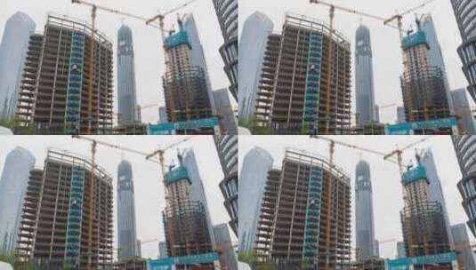 山东济南CBD高楼建筑工地延时高清在线视频素材下载