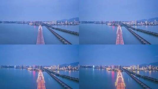 山水九江夜幕降临八里湖大桥航拍延时高清在线视频素材下载
