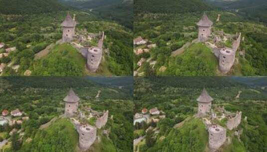 斯洛伐克Siatorska Bukovinka村Somoska城堡的鸟瞰图高清在线视频素材下载