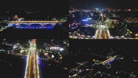 合集广西桂林丽江解放大桥夜景航拍高清在线视频素材下载