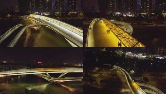 五岔子大桥夜景航拍 4K高清在线视频素材下载
