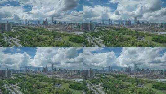 洪湖公园罗湖地标城市蓝天白云延时高清在线视频素材下载