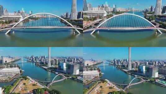 地标 广州塔与海心桥 航拍高清在线视频素材下载