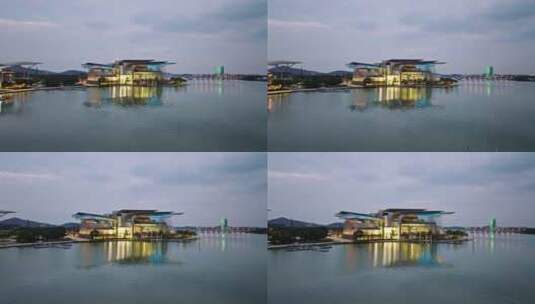 中国江苏无锡大剧院夜景航拍高清在线视频素材下载