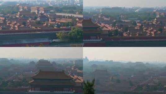 秋季清晨北京景山公园俯瞰故宫博物院晨雾高清在线视频素材下载