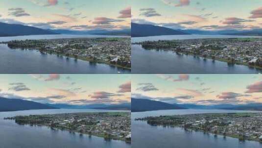 新西兰蒂阿瑙湖小镇晚霞高清在线视频素材下载