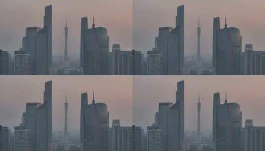 广州天河区珠江新城中轴线清晨航拍高清在线视频素材下载