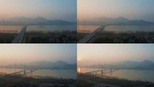 杭州富阳富春江风光航拍高清在线视频素材下载