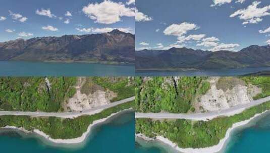 延时航拍新西兰格林诺奇河岸自然美景高清在线视频素材下载