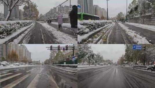 下雪城市马路实景素材高清在线视频素材下载
