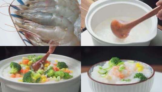 三色虾粥熬煮过程高清在线视频素材下载