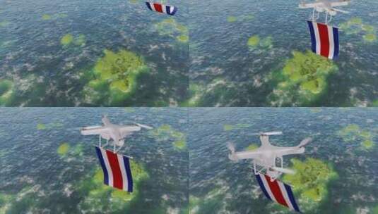 在海上飘扬哥斯达黎加国旗的无人机高清在线视频素材下载