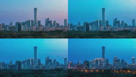 北京城市CBD蓝调时刻延时摄影高清在线视频素材下载