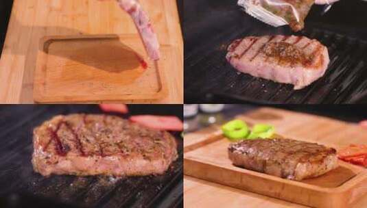烤肉煎牛排烹饪西餐料理高清在线视频素材下载