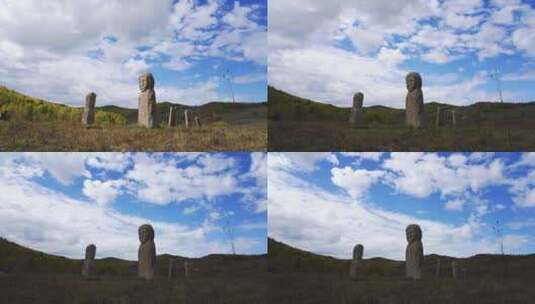 神秘的草原石人延时摄影高清在线视频素材下载