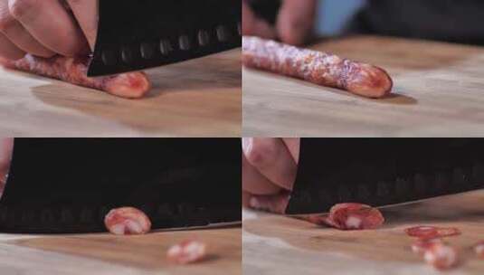 厨房 切腊 肠斜刀  菜刀  切腊肠高清在线视频素材下载