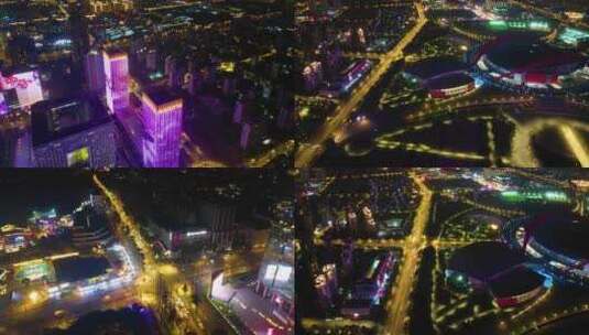 南京市城市车流夜景航拍延时素材高清在线视频素材下载