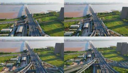 杭州钱塘江九堡大桥汽车车辆车流视频素材高清在线视频素材下载