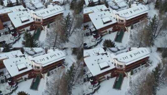 酒店被白雪皑皑的阿尔卑斯山景色包围。高清在线视频素材下载
