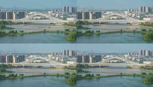 高视角的苏州宝带桥和京杭大运河4K延时高清在线视频素材下载