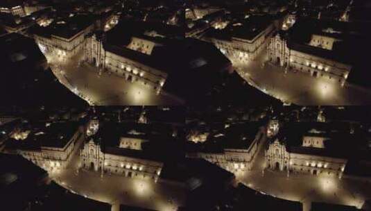 夜间空中轨道杜诺莫广场和锡拉丘兹大教堂，高清在线视频素材下载