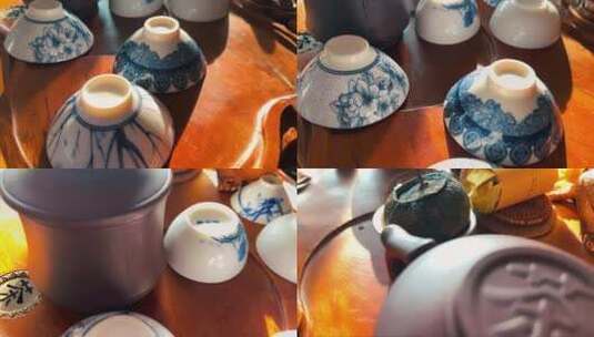 桌子上的茶具高清在线视频素材下载