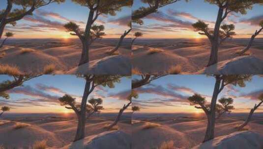 4K- AI生成唯美沙漠夕阳高清在线视频素材下载