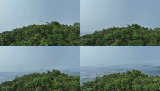 山顶旗帜航拍山峰红旗山顶国旗登顶成功旗子高清在线视频素材下载