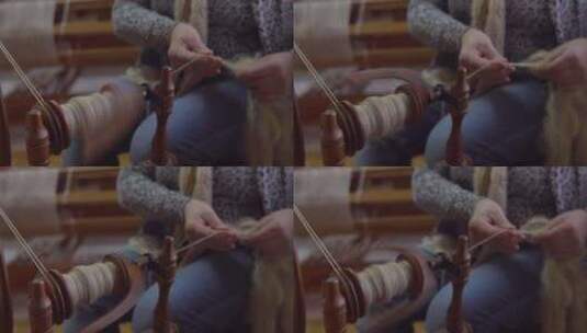 纺纱轮。一个女人正在纺羊毛。高清在线视频素材下载