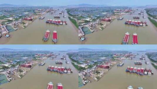 航拍福建漳州龙海九龙江造船厂货轮高清在线视频素材下载