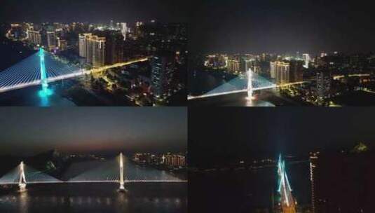 航拍湖北宜昌夷陵长江大桥夜景高清在线视频素材下载