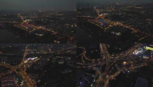 航拍夜景国展中心和辛庄立交桥高清在线视频素材下载