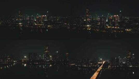 广东惠州富力丽港中心夜景航拍高清在线视频素材下载