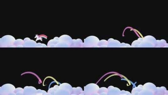 独角兽、彩虹和云彩叠加高清在线视频素材下载