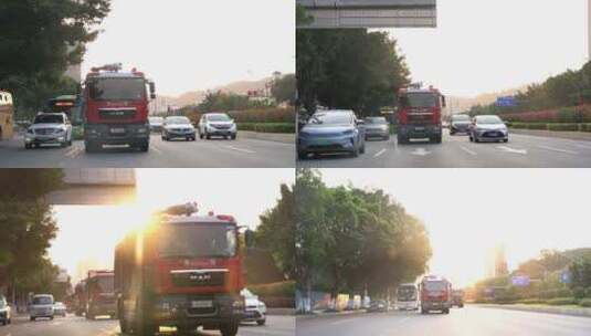 消防车在城市道路上_7高清在线视频素材下载