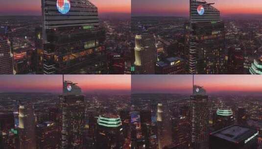 城市航拍加州洛杉矶市中心摩天大楼夜景灯光高清在线视频素材下载