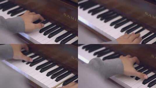 钢琴弹琴手琴键近景俯拍固定高清在线视频素材下载