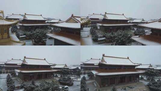 航拍长春北湖万寿寺雪景高清在线视频素材下载