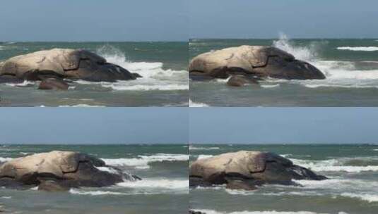 海浪拍打礁石特写暗礁海岸岩石浪花大海风景高清在线视频素材下载